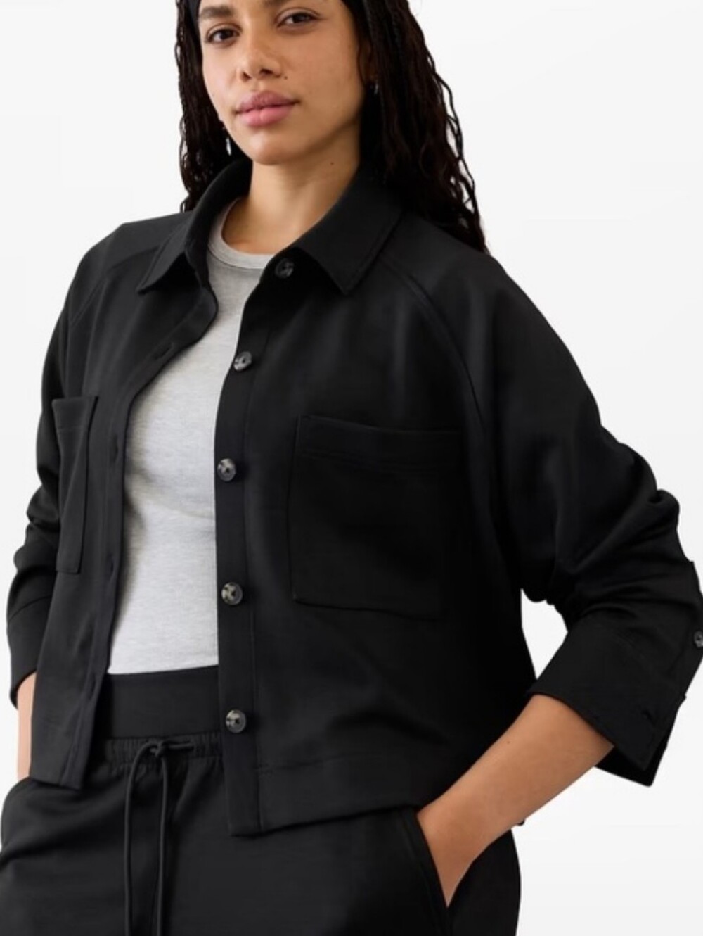Athleta Allure Shirt Jacket Crop Long Sleeve Button Front Large NWOT